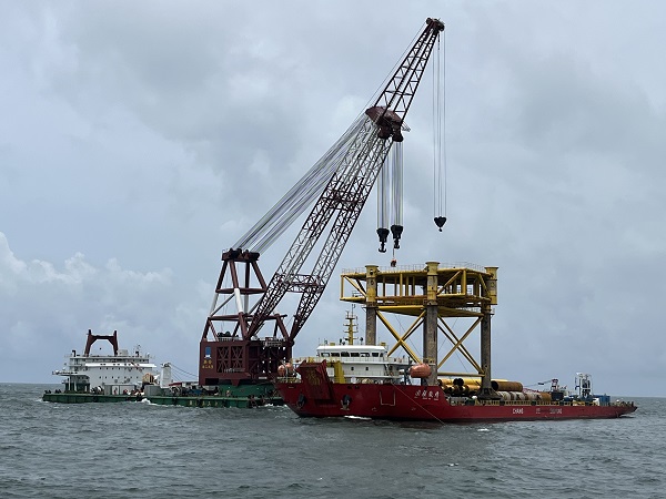 廣西防城港海上風電示范項目開啟首臺風機基礎海上施工作業(yè)